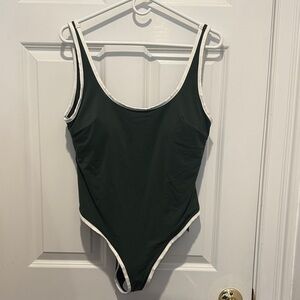 H&M Dark Green One-Piece Swimsuit with White Trim